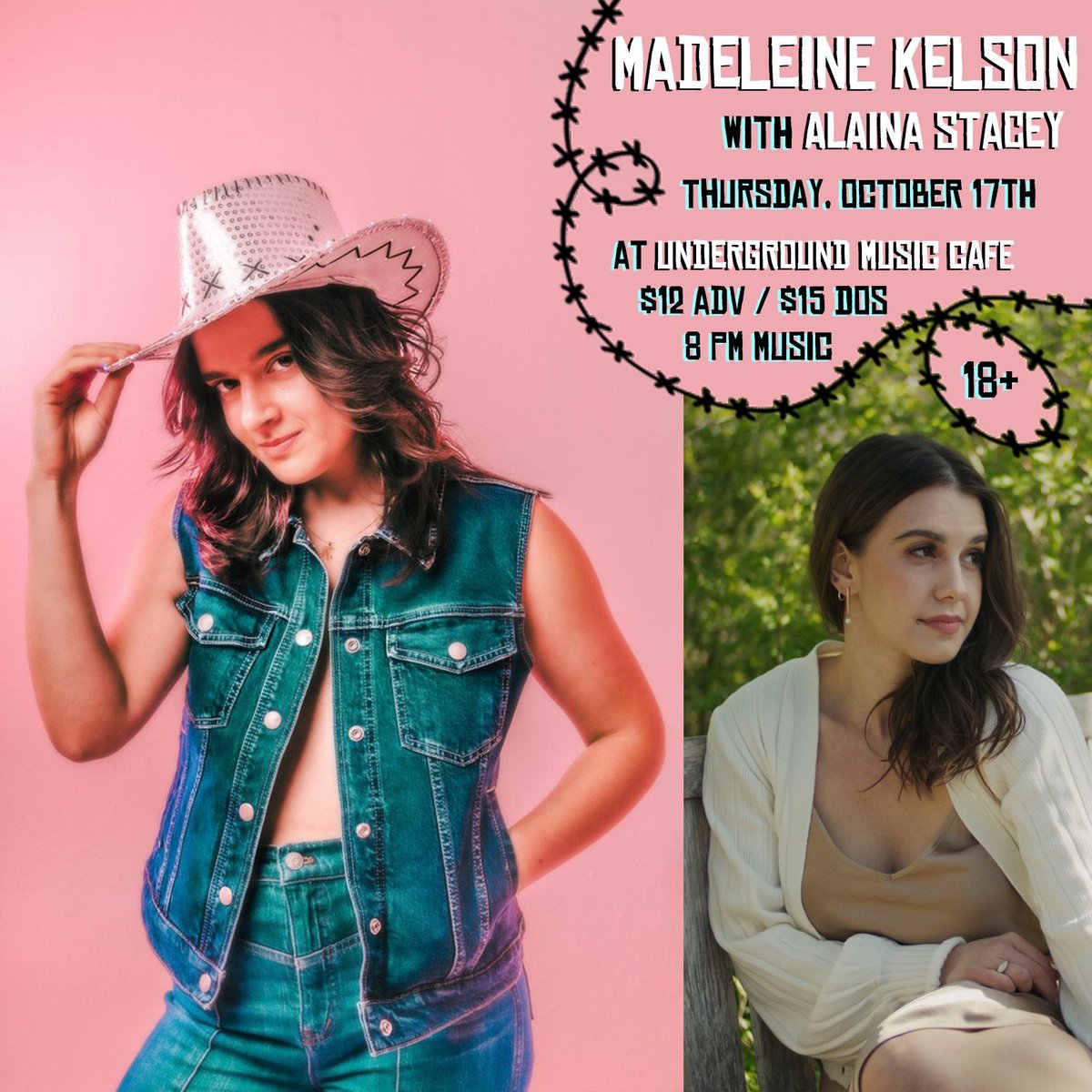🤠 JUST ANNOUNCED!🤠 

In the Cafe Thursday, October 17th

MADELEINE KELSON
with ALAINA STACEY

$12 adv / $15 dos
8 pm music
18+

✨ Tickets here! ➡️  buff.ly/3YNgFfs