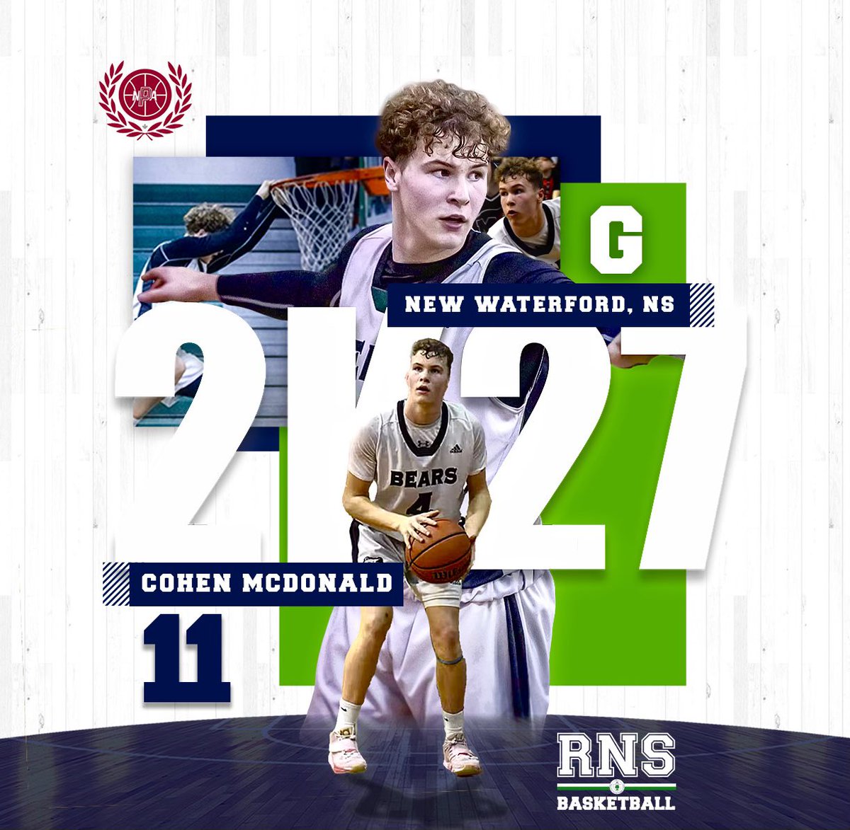 RNS_Hoops's tweet photo. OFFICIAL WELCOME to 2027 G Cohen McDonald from New Waterford, NS. At 6’4” 200 lbs, he is a physical guard who can get to the rim, but also shoots it well from the outside. Cohen is a great person who perfectly fits our culture on the court and in the classroom! Welcome! #RNStrong https://t.co/vxz2mc2Ho9