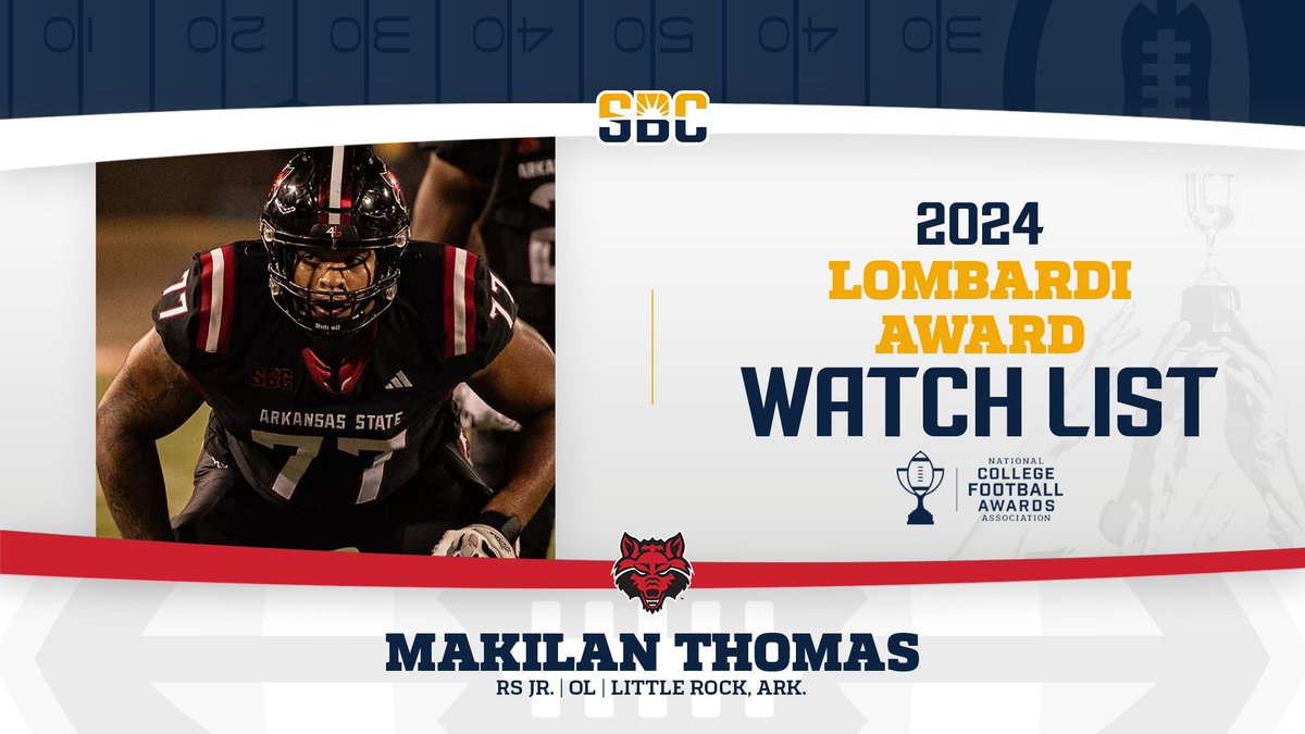 Sun Belt (@sunbelt) on Twitter photo ๐ง๐๐ข๐ ๐๐ฆ ๐ง๐๐ ๐.
<a href="/AStateFB/">Arkansas State Football</a> redshirt junior offensive lineman <a href="/MakilanT/">Makilan Thomas</a>โa 2024 Preseason All-<a href="/SunBeltFB/">Sun Belt Football</a> First Team pickโnamed to the <a href="/lombardi_award/">Lombardi Award</a> Preseason Watch List. โ๏ธ๐
๐ฐ ยป sunbelt.me/3SopsjW ๐ง๐๐ข๐ ๐๐ฆ ๐ง๐๐ ๐.
<a href="/AStateFB/">Arkansas State Football</a> redshirt junior offensive lineman <a href="/MakilanT/">Makilan Thomas</a>โa 2024 Preseason All-<a href="/SunBeltFB/">Sun Belt Football</a> First Team pickโnamed to the <a href="/lombardi_award/">Lombardi Award</a> Preseason Watch List. โ๏ธ๐
๐ฐ ยป sunbelt.me/3SopsjW