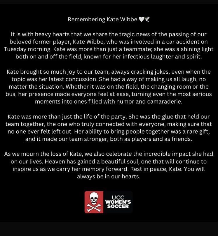 A beautiful statement from Kate’s UCC teammates 😢💔☠️