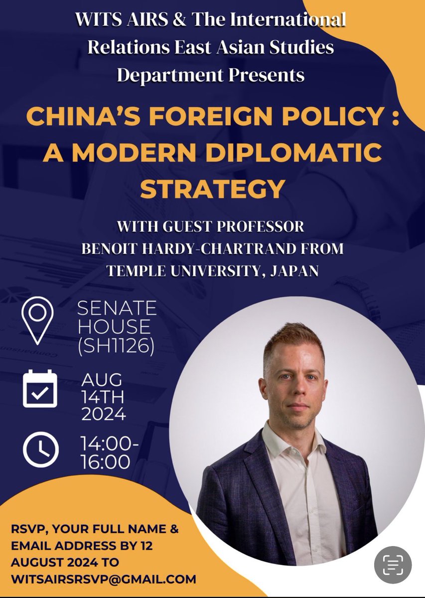 I had the privilege of giving a talk on China’s foreign policy at <a href="/WitsUniversity/">Wits University</a> in Johannesburg, South Africa. It was great to engage with African students and hear their nuanced views of China’s approach and its role on the continent. <a href="/templeunivjapan/">Temple University Japan Campus</a> <a href="/RDandurand/">ChaireRaoulDandurand</a>