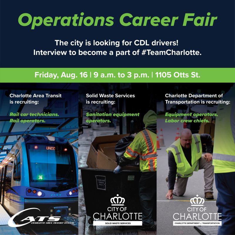 CATSRideTransit's tweet photo. Could you be one of CATS' newest rail car technicians or operators? Join us alongside @CLTgov tomorrow - Friday, Aug. 16 - for walk-in interviews at 1105 Otts Street from 9 a.m. to 3 p.m.
#Hiring #CLTjobs #JoinCATS #CDL https://t.co/8Xo3YB6mn7
