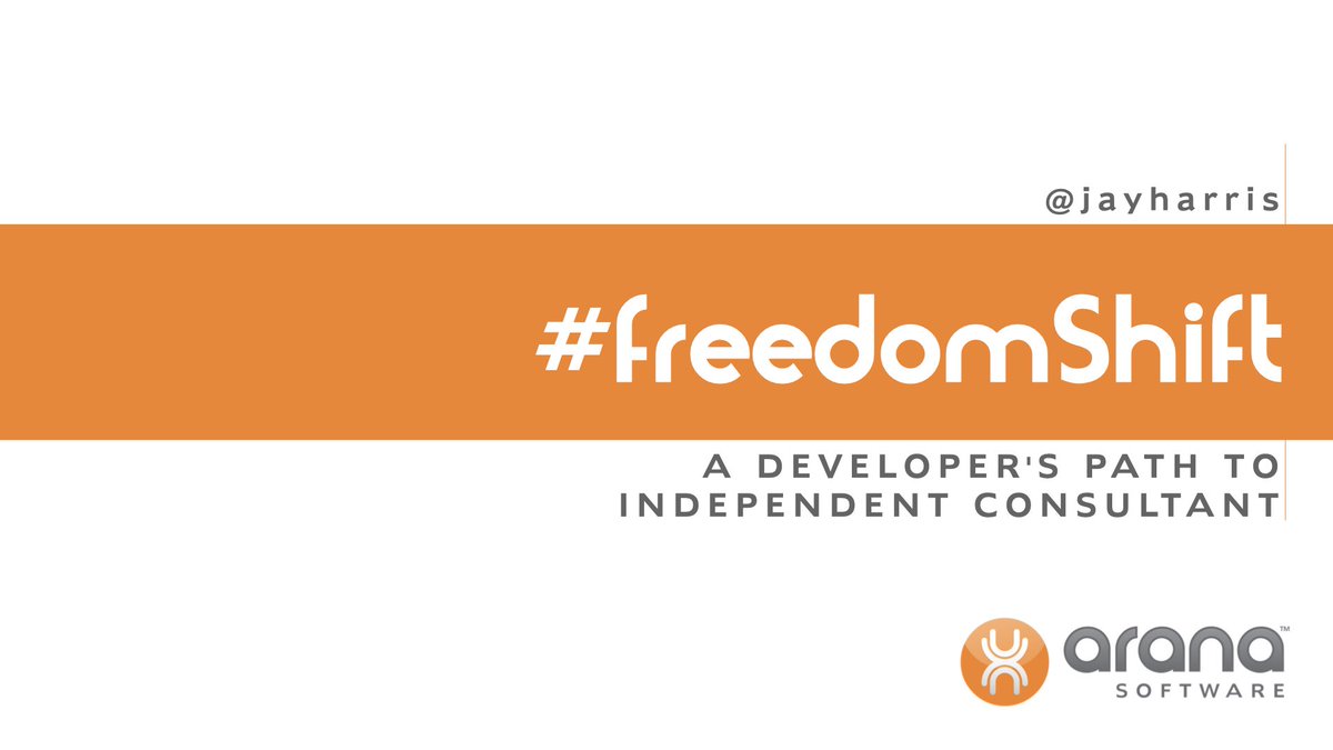 Hey, #devupconf, are you thinking of going independent and starting your own business? You should come to my session on Friday: “#FreedomShift: A Developer’s Path to Independent Consultant.” Friday, 8:30am in Rm 105
