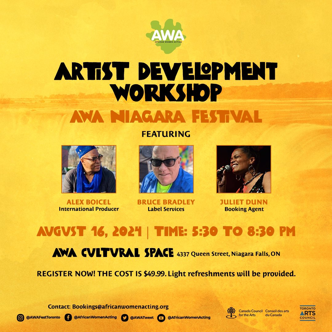 HAPPENING TOMORROW!✨ 

Kick off the AWA Niagara Festival by joining us on Friday, August 16th at 5:30PM for our Artist Development Workshop!

Learn from industry professionals the business side of music!  Grab your tickets at rb.gy/338xax