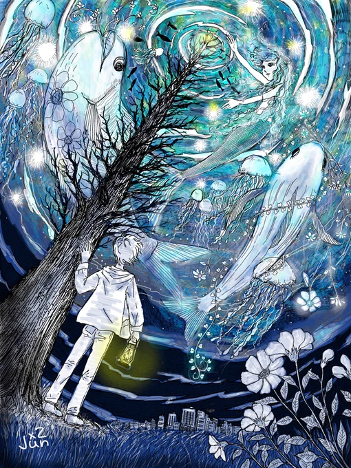 ⋯  『 枯れ木の夢 』#イラスト  おはようございます  今日も良き日に 