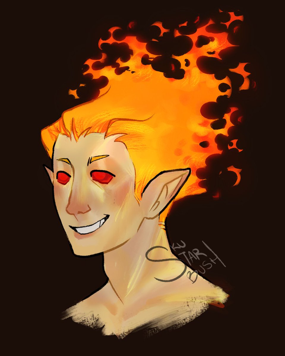 KuStarBush's tweet image. portrait + fire study while drawing @TangoTekLP bc why not #Hermitcraftfanart