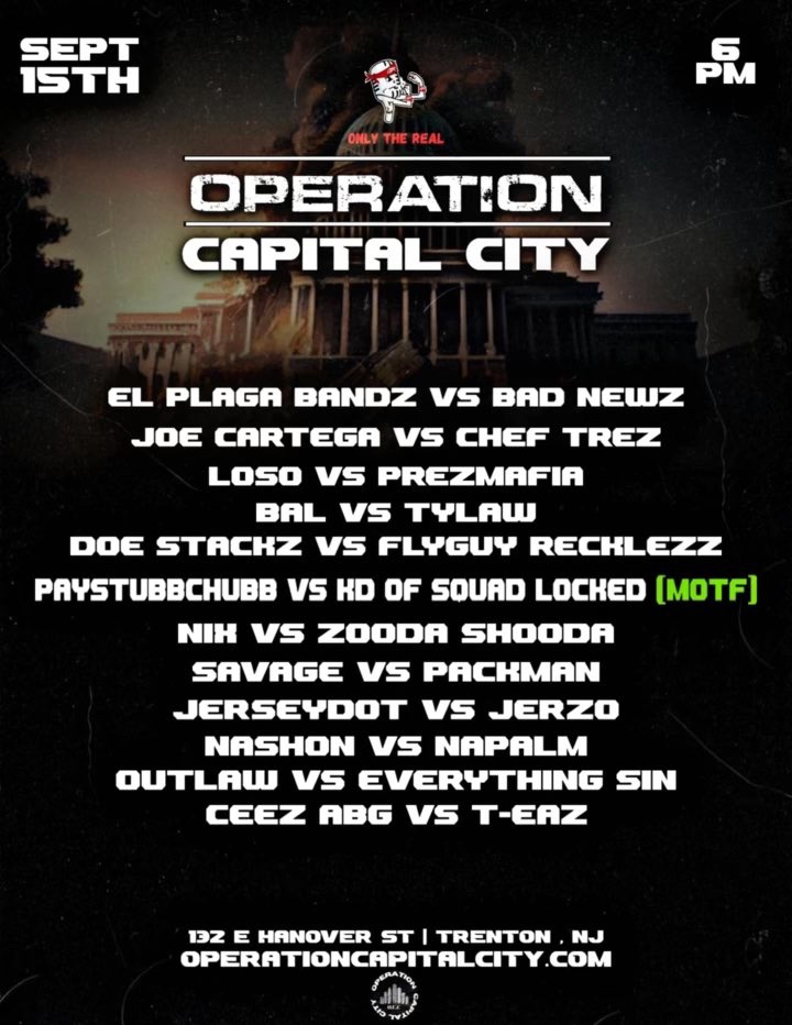 PREZMAFIABX's tweet photo. THIS IS A MOVIE 🎯
SO MANY DOPE BATTLERS WILL BE IN ATTENDANCE
@BadNewzdaBos
@EverythingLoso
@ChefTrez__
& MYSELF
SALUTE @Fightingmic
AND THE WHOLE TRENTON FOR GOING TO WAR WITH US
SEPT 15 !!!! https://t.co/8GitpxagSq