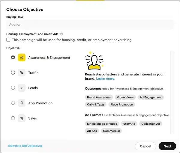growwithimg's tweet image. @Snapchat has revamped its Ads Manager, reducing campaign objectives from eleven to five by merging similar targets. Advertisers can now choose from Awareness and Engagement, Traffic, Leads, App Promotion, and Sales. #AdUpdates #SocialSelling