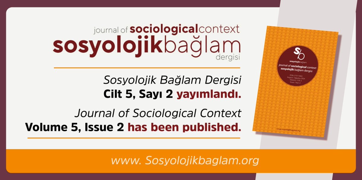 SbDergisi's tweet photo. Sosyolojik Bağlam Dergisi Cilt 5, Sayı 2 yayımlandı. 📢 

7 makalenin yer aldığı Ağustos sayısına web sitemiz üzerinden erişebilirsiniz:  
👇 https://t.co/LDA4Cv2Q8c 

Journal of Sociological Context Volume 5, Issue 2 has been published. https://t.co/Ky4igFGEMC