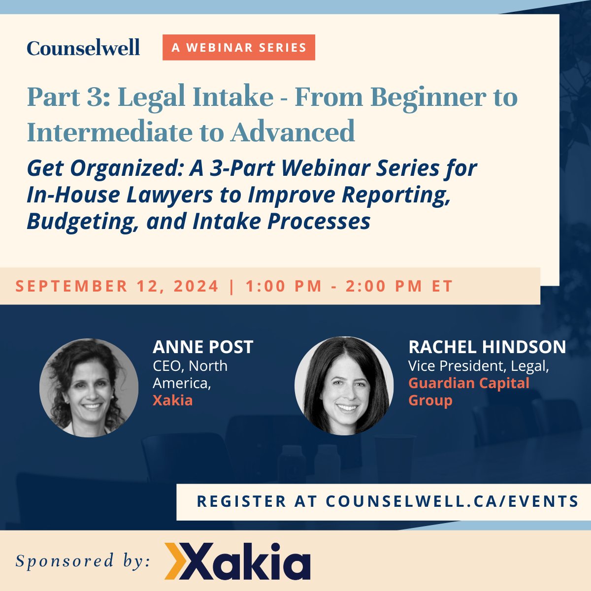 Are you overwhelmed by a chaotic legal request process? Join us on September 12 to learn how to take control! 🚀

In this interactive webinar presented by Counselwell, we'll walk you through the three stages of legal intake — from beginner to advanced. 

hubs.ly/Q02Lw6D_0
