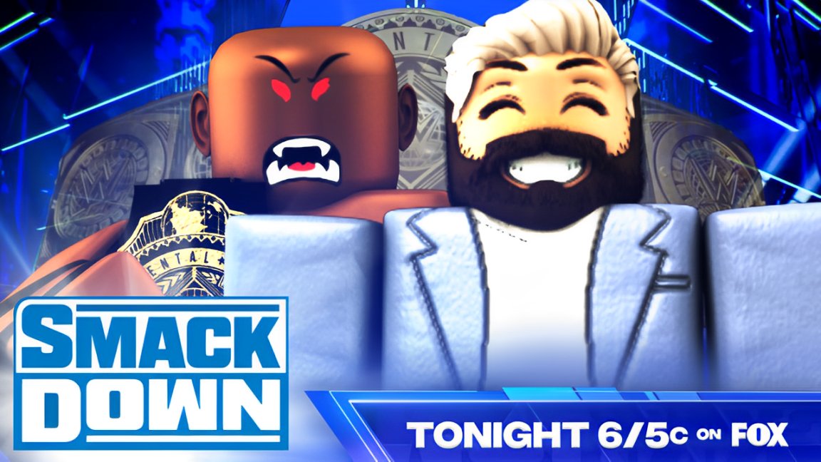 WWERPMedia's tweet photo. Tonight on #WWERPSmackdown

👑 #AceReigns &amp; #MetaRhodes contract signing before their Big Match at #WWERPSummerslam

🌎 #TreyLashley defends his IC TItle against @921Dun

🐕 @Hood33x takes on "The Showoff" @Clvztch

🔥 US Champion @BloxyStyles takes on @m6_1x

📺 6/5c on @Roblox https://t.co/SQ3hW4jM4X