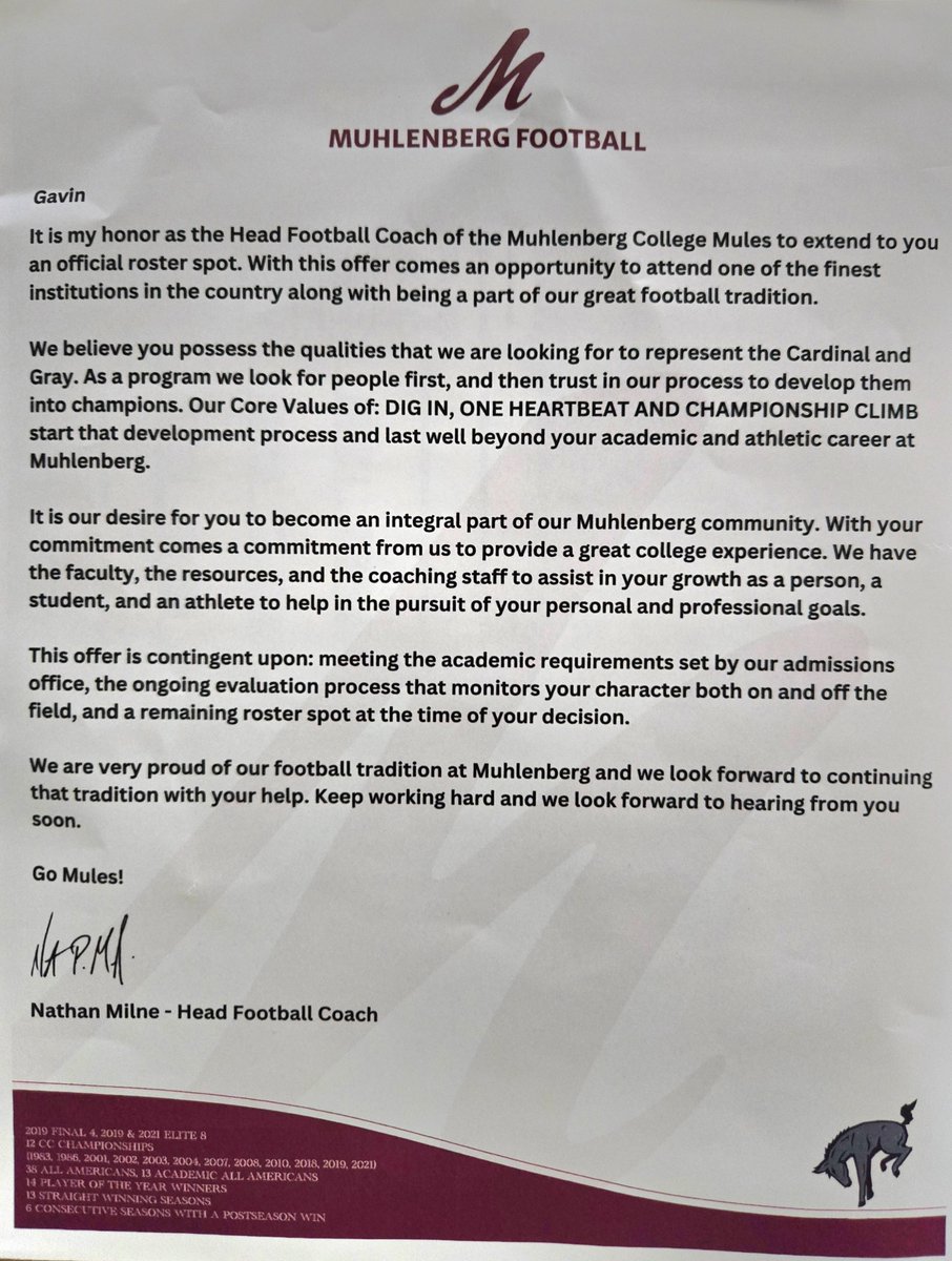 GavinRichards54's tweet photo. Extremely Grateful to Receive an Offer Letter from @DigInMules Appreciate Handwritten Notes from Coach Milne &amp; @22CoachMoe #ChasingGreatness @Muhl_Sports @CoachJennings55 @PaFootballNews @EPAFootball @PaFBRecruits @sportsTT @NEPAFootball @CoachPachucy @CoachYanoski @CoachPMVS https://t.co/swhDUgSbID