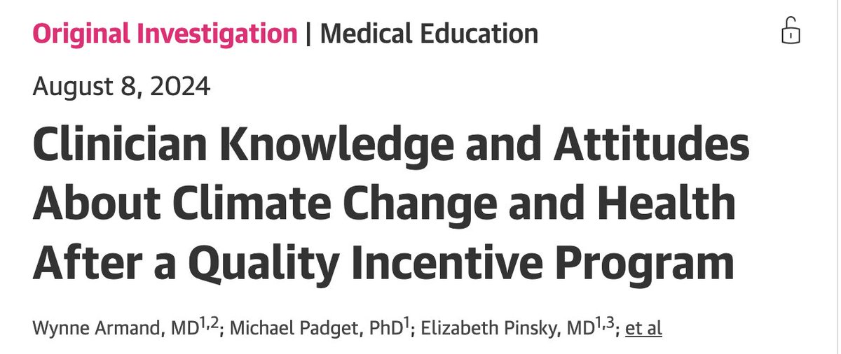 We are thrilled to share this study published in
<a href="/JAMA_current/">JAMA</a>, co-authored by GBPSR board member @wynnearmand, about how a quality incentive program for clinicians positively changed their knowledge and attitudes about climate &amp; health <a href="/MGHMedicine/">MassGeneral Medicine</a>.  

tinyurl.com/3n3sd667