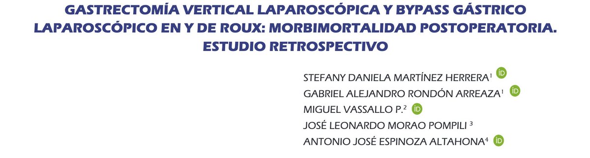 RevVenezCir's tweet photo. Gastrectomía vertical laparoscópica y Bypass gástrico laparoscópico en Y de Roux: morbimortalidad postoperatoria. estudio retrospectivo.
Publicado 15/8/2024.
S Martinez, G Rondón, M Vassallo, J Morao, A Espinoza.
https://t.co/3saAuzwv7u https://t.co/nOEcRVUKeQ