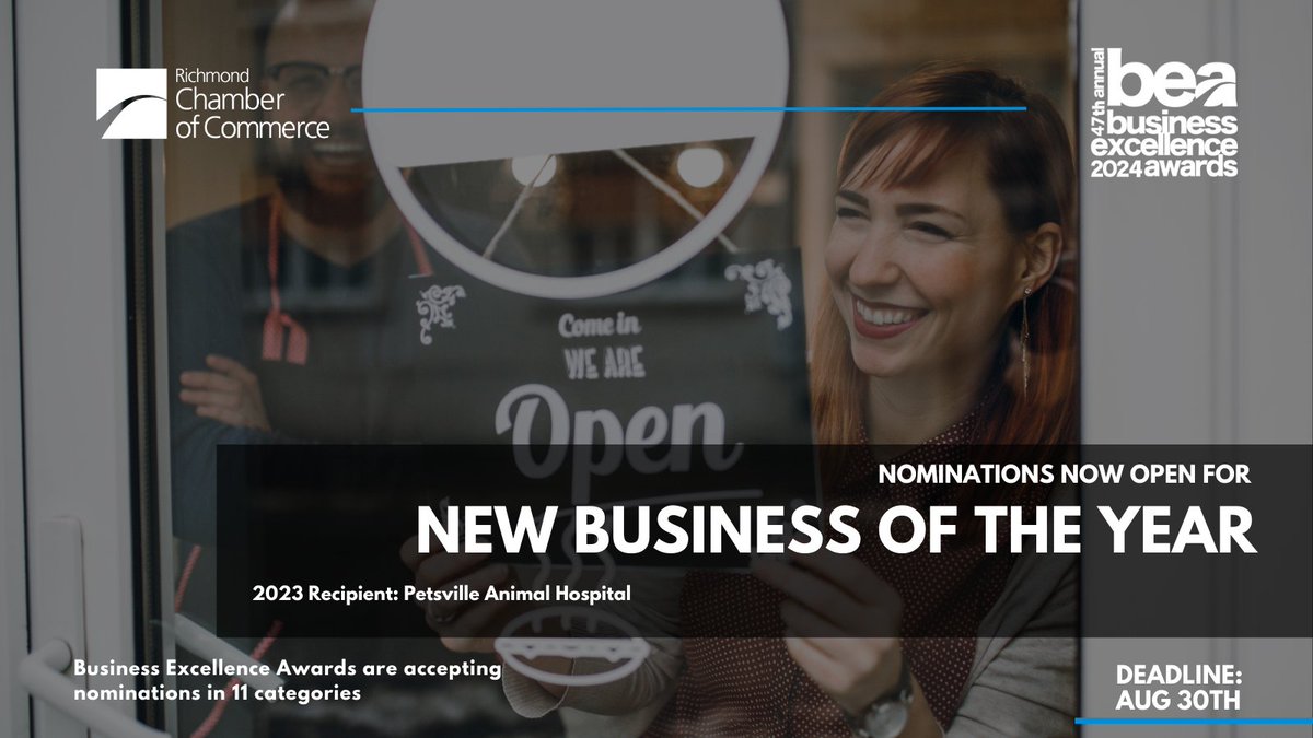 Recognize rising stars of the business community!🌟 Nominate a newly founded, independent business that is achieving remarkable success and inspiring for other new businesses: richmondbea.awardify.io/nominate-now

Nominations are open for 10 other categories. #bea2024