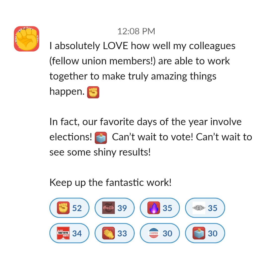 Yesterday dozens of teams at NYT participated in a stress to prepare for the election. Tech Guild members across all aspects of election readiness celebrated this work and reminded management — with more than one post per minute — that it's the workers who make our systems run!