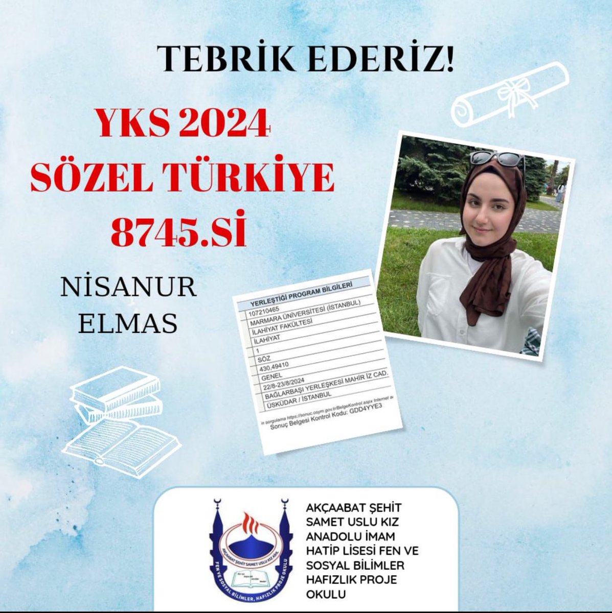 Akçaabat Şehit Samet Uslu Kız Anadolu İmam H.L. tweet media