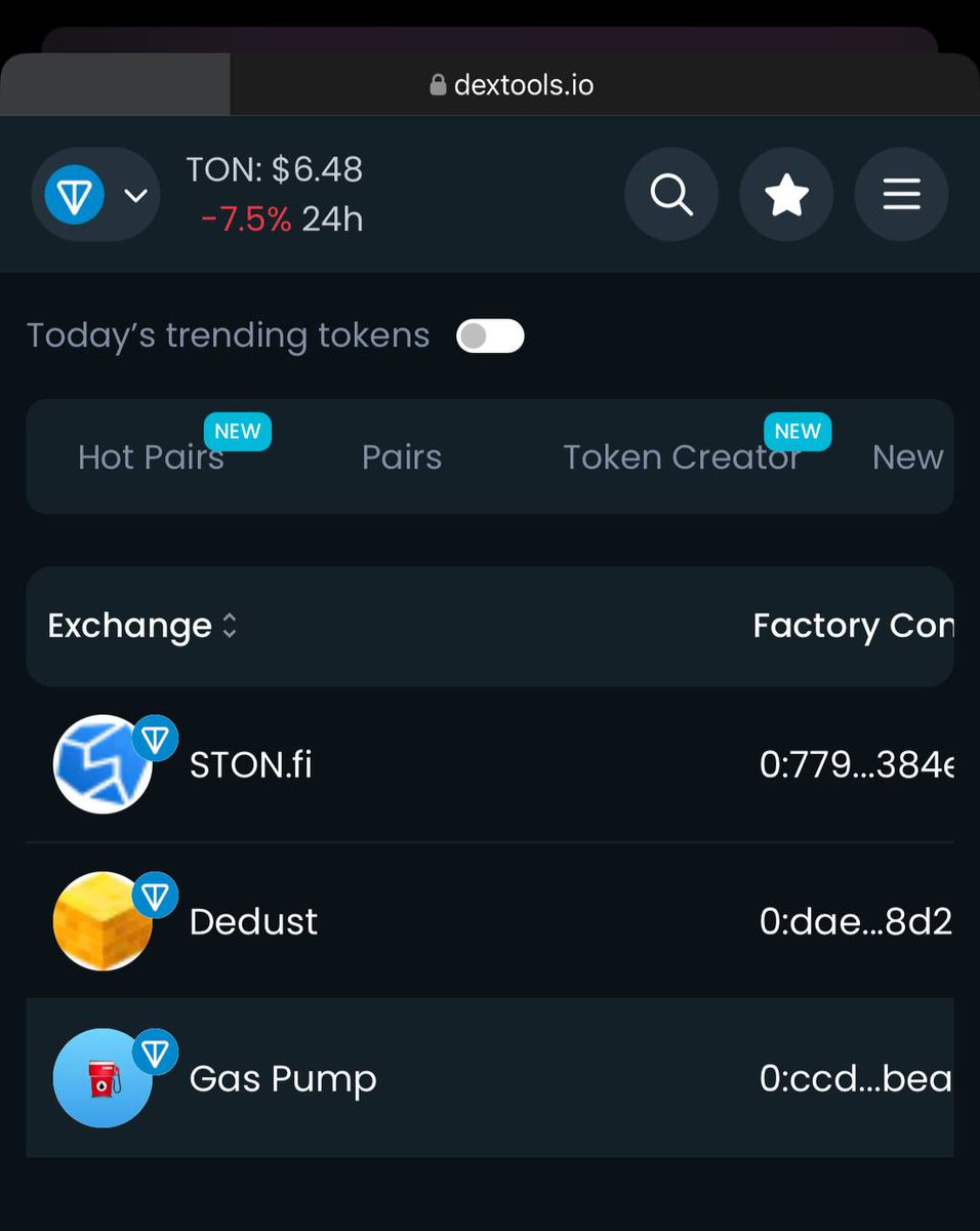gaspump_tv's tweet image. NEWS FLASH ⛽💎 
DEXTools x Gaspump integration 

We are pleased to announce that we have become the third exchange on TON to be integrated with @DEXToolsApp

You can now track all newly created tokens on ⛽ Gas Pump in real-time, complete with a comprehensive Trading View chart…