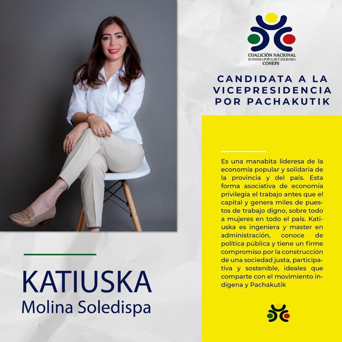 Me he preparado para servir al país, lo hemos hecho desde las actividades diarias de la Economía Popular y Solidaria. La prioridad es la gente, el poder está en ellos y para ellos trabajaremos.
#EPS #KatiuskaMolina  #Ecuador #Pachakutik #LeonidasIza #Vicepresidenta #Emprendedores