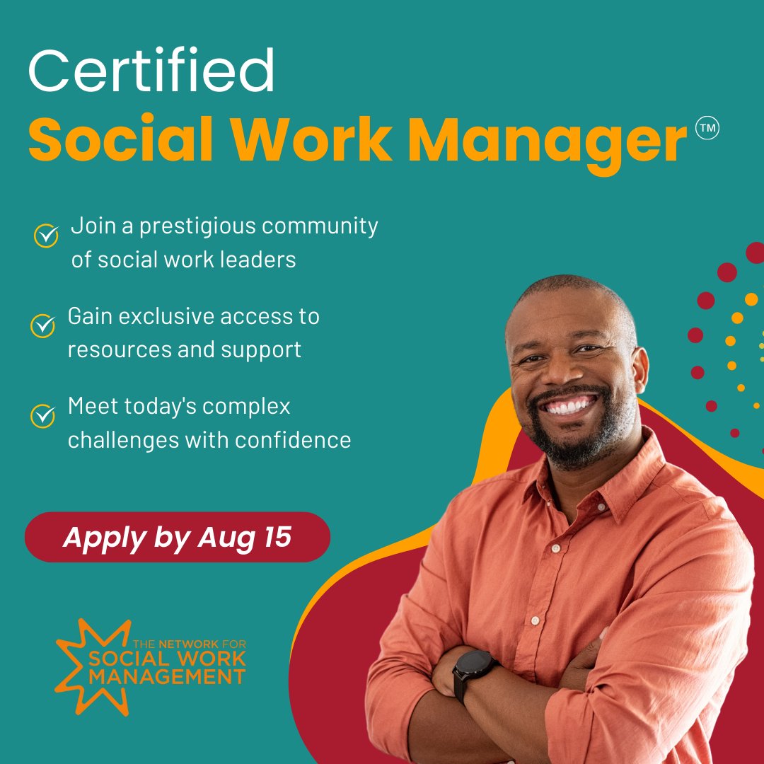TheNSWM's tweet image. Last day to apply! Don&apos;t miss the opportunity to be part of the inaugural Certified Social Work Manager™ cohort! Application due August 15, 2024: bit.ly/3UAxlCU. #MacroSocialWork #MSW