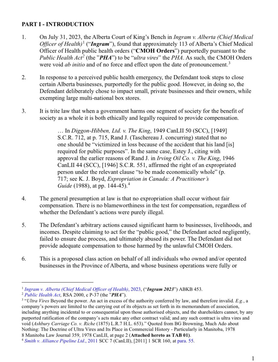 echipiuk's tweet photo. ‼️ IMPORTANT UPDATE ‼️

We are pleased to announce the filing of the Brief on behalf of the Plaintiffs in the Alberta Business Class Action.

In the Brief, we outline our reasons for seeking class action certification for the harms caused by Province’s unlawful health orders. In essence, we stated that the shared damage inflicted by the Province’s unlawful health orders makes the class action an essential mechanism for justice and systemic issue resolution. It also presents a unique opportunity to address the Province’s behavior in ways not possible outside a class action process.

Through the Province’s evidence, we uncovered information revealing a stark disparity in how Covid support funds were allocated between the public and private sectors. In 3 years, the Province allocated $13 billion to the public sector. In comparison, the support extended to private businesses was only around $700 million, representing approximately 5% of the total funds.

In the conclusion we also emphasized that, according to the Supreme Court, the responsibility for the legality and applicability of laws lies with the government, not the citizens. The role of the courts as guardians of rights and enforcers of the rule of law is crucial to ensure that the government is held accountable for its actions and is essential for maintaining public trust.

We urge all Albertans to read the brief and share it widely to raise awareness about these important issues.

https://t.co/jB1ZNmV9ly