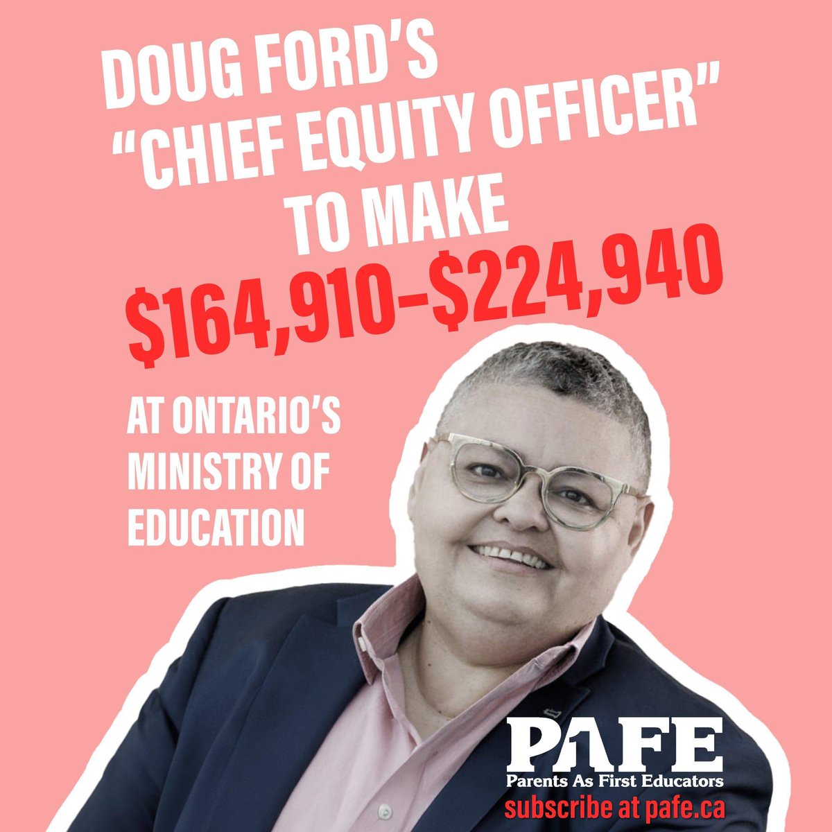 PAFE4's tweet image. Under @fordnation this is where Ontarians’ hard earned tax dollars are going...wasting money to enforce a woke agenda in schools.

Giselle Basanta will make $164,910–$224,940 as Ford’s Chief Equity Officer.

#Ontpoli @saveataxpayer @taxpayerDOTcom