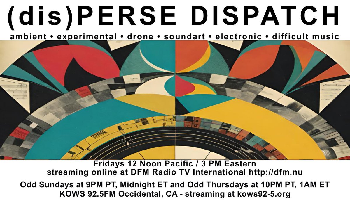 auricular's tweet image. This week, episode #688 of (dis)PERSE Dispatch will feature tracks by Volker Lankow, Fredrik Nilsen, Sunwarped Tape Reality, Edward Ka-Spel, Forbidden Cremme, GORE, Patricia Taxxon, Lost Myths, Will  Wisniewski, Moonsugar, Sophie Agnel et Jerone Noetinger, Ryan Hooper, and more.