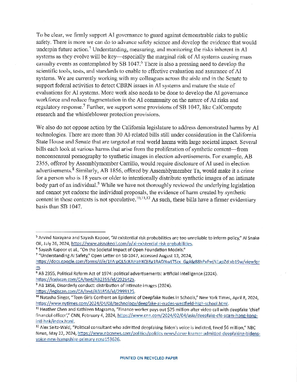 martin_casado's tweet photo. Huge! Multiple democratic California members of congress have submitted a letter to @GavinNewsom against SB 1047!
Signatories including @RepZoeLofgren, @RepAnnaEshoo, @RoKhanna, @RepScottPeters, @RepCardenas, @RepBera, @Nanette4CA and @RepLouCorrea
Please help amplify! https://t.co/2kA0wqAPVR