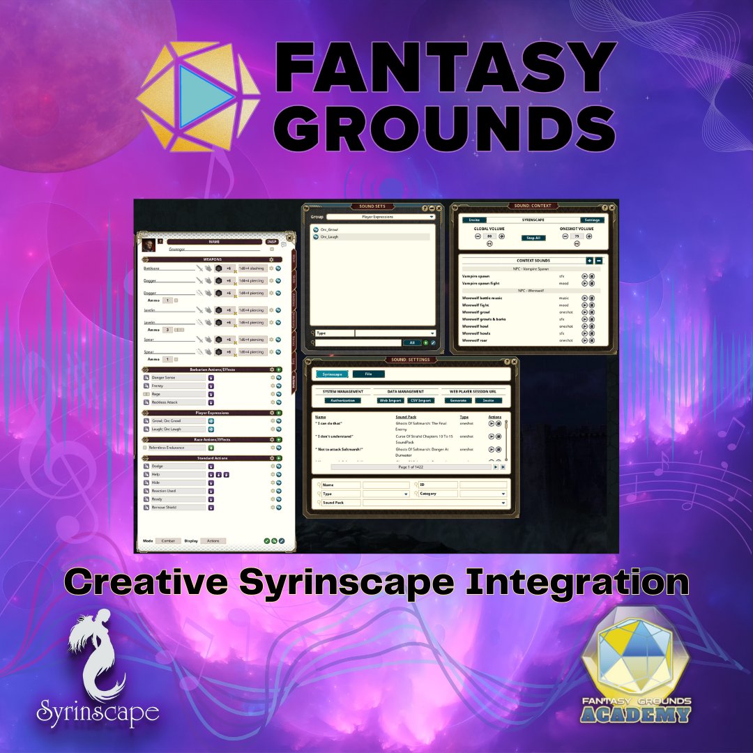 🎧 Elevate your RPG sessions with #Syrinscape &amp; Fantasy Grounds! Learn to create immersive character audio expressions with <a href="/FantasyGrounds2/">Fantasy Grounds VTT</a>  v4.5.10. Perfect for GMs &amp; players! 🎲 Watch now: zurl.co/Rjey  #FantasyGrounds #VTTRPG #dnd5e @Syrinscape <a href="/Wizards_DnD/">Dungeons & Dragons</a>