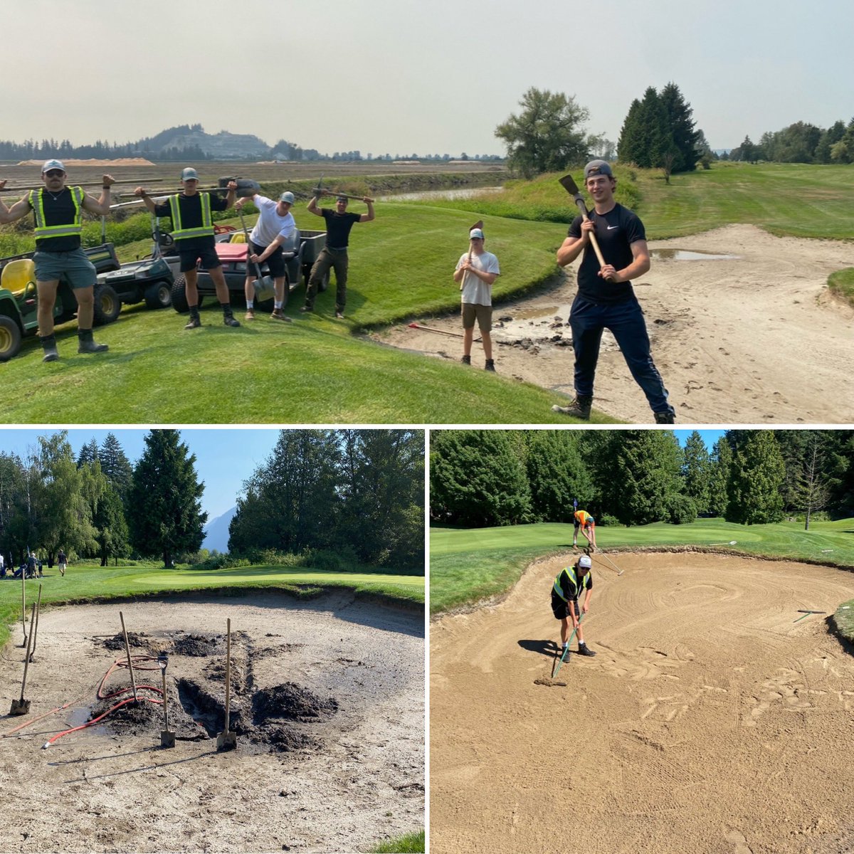 Our team is working hard on greenside bunker improvements. We appreciate your patience as many of our bunker drains need to be unclogged before we can add sand to avoid contamination.