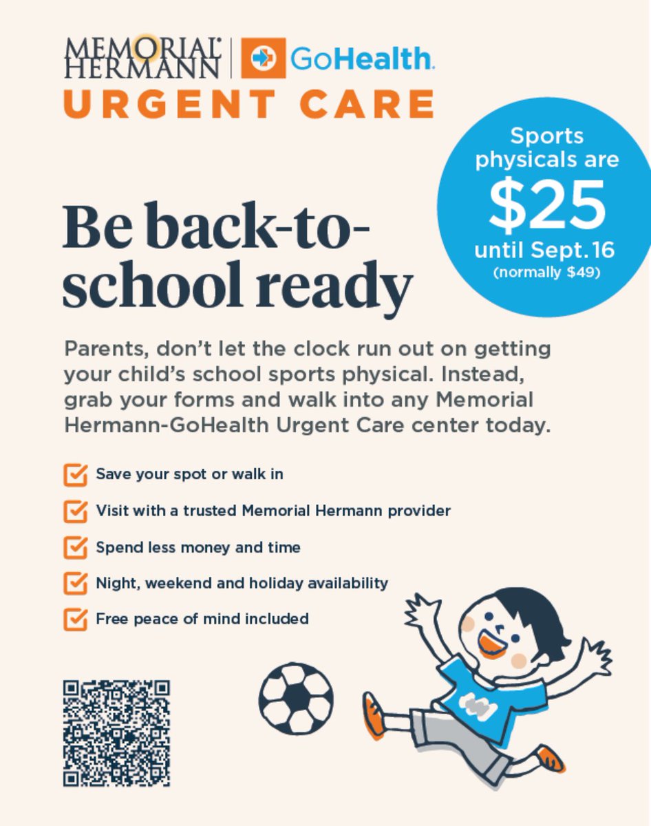 With the new school year fast approaching, it's crucial to ensure athletes are ready to hit the ground running. Don't forget to schedule those physicals! They're mandatory for participating in school sports. Check out the flyer for details on where to conveniently get one.