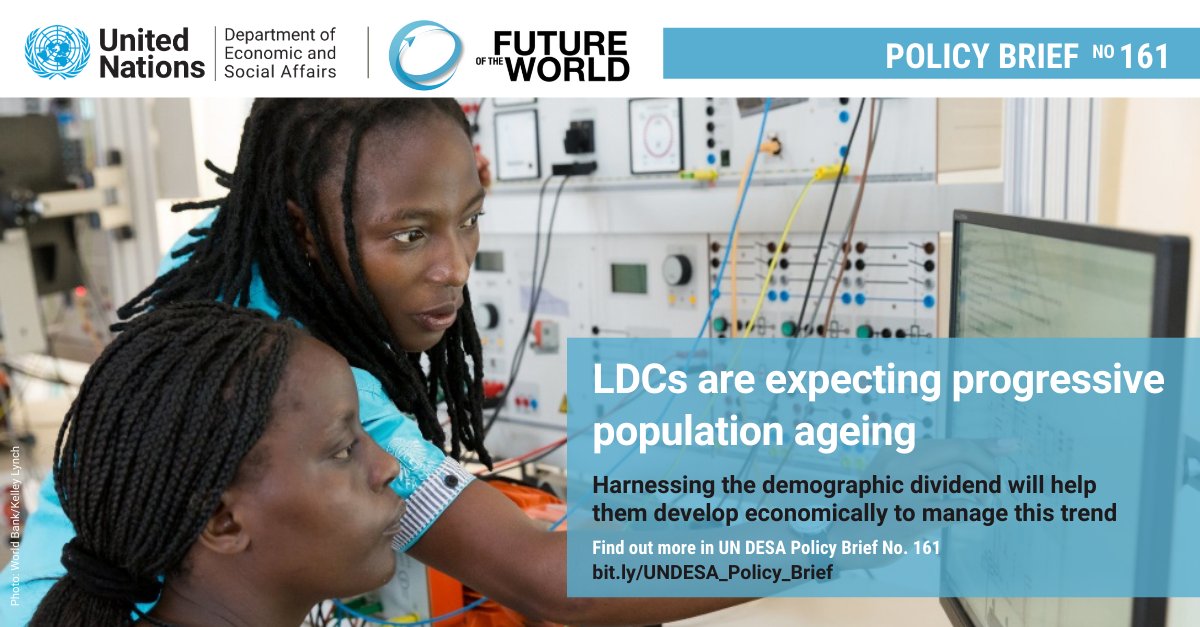 UNDESA's tweet photo. Progressive population #ageing in #LDCs is both an opportunity &amp; challenge. To manage this trend, LDC governments need to prioritize investments in human capital &amp; job creation for young people.

Learn more in UN DESA’s new policy brief➡️ https://t.co/VFhwaF3wyH #PeopleOfTomorrow https://t.co/CoFSXf3HFa