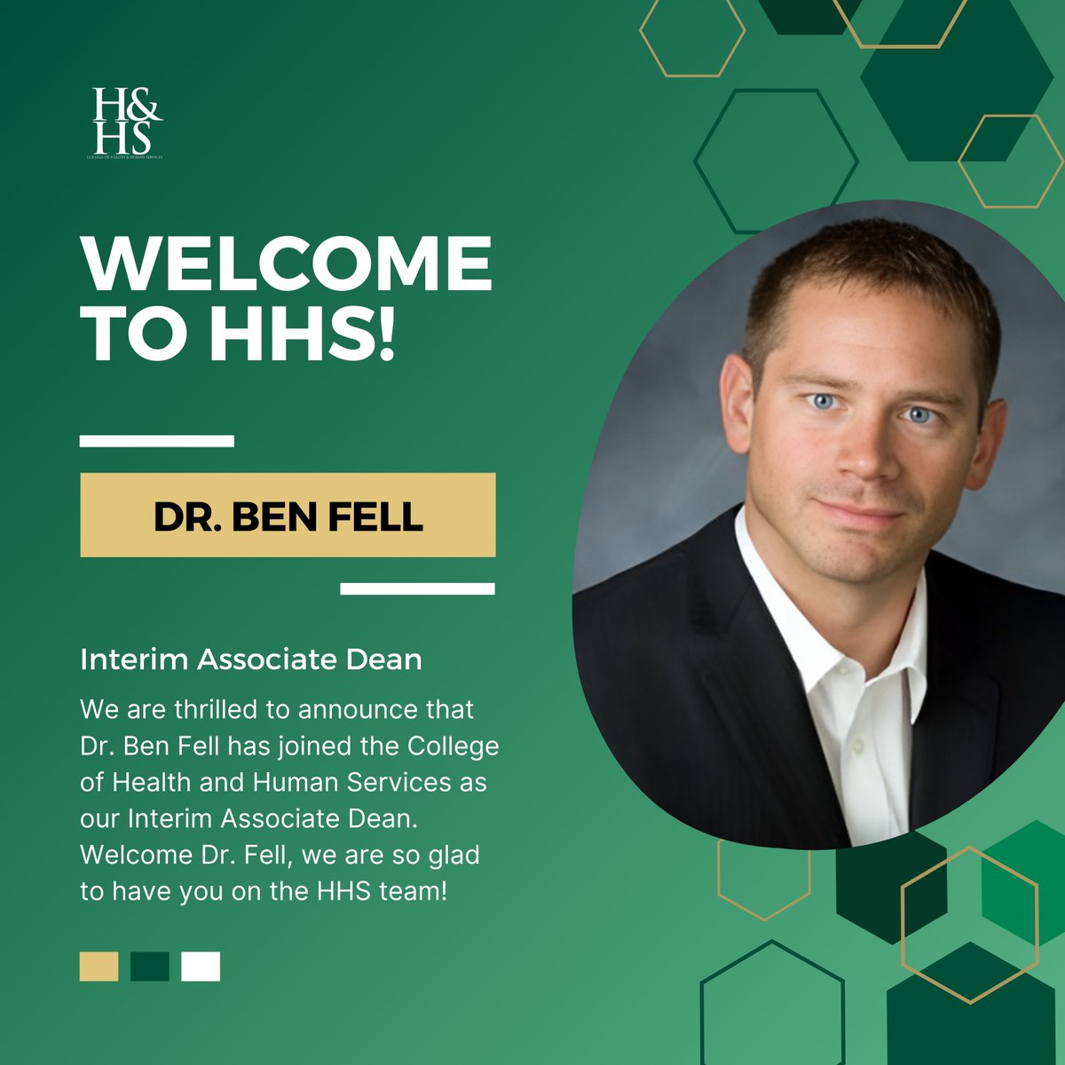 SacStatehhs's tweet photo. The College of Health and Human Services would like to welcome Dr. Ben Fell as our Interim Associate Dean! 🐝

We are so happy to have someone with your experience and expertise in our college, welcome to the team Dr. Fell ✨ https://t.co/SuRffxRiVW