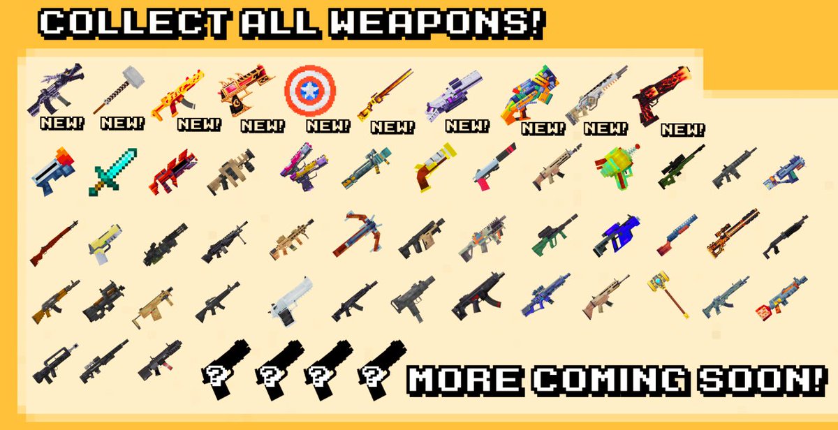 Do you know, in the next update Pixel Gun Game will have a total of 50 Custom Weapon and Items? How cool!
Expect update to come out tomorrow, ill release some clips from the new weapons soon :)
