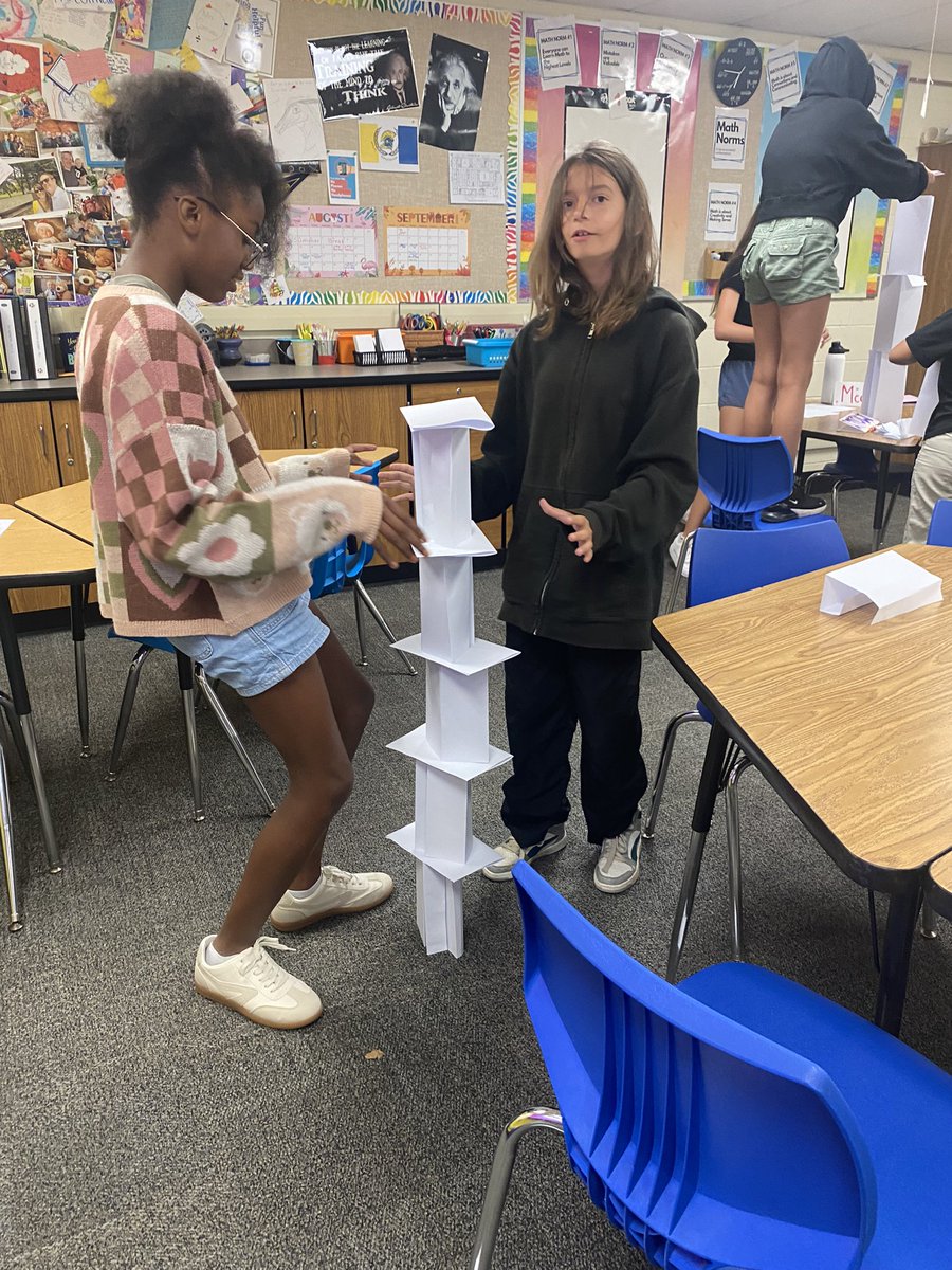 felg54's tweet photo. First day of school team building activity. The challenge was to build the tallest tower using only 20 pieces of paper. The highest tower ended up being 118 cm! 
#FrostStrong #teamwork https://t.co/L7viVToyOB