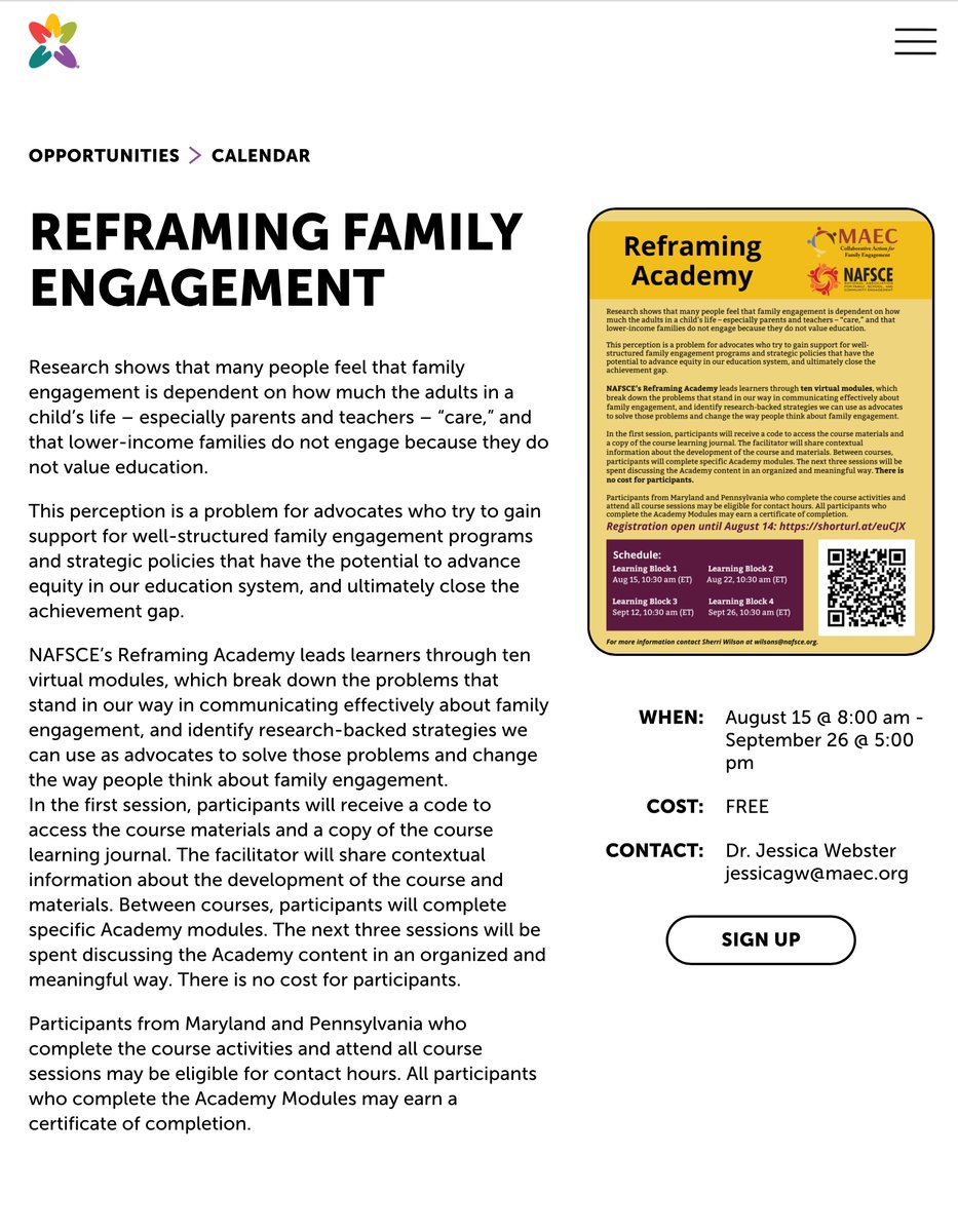Family engagement is the cornerstone of academic &amp; social success! When families &amp; schools work together as partners, “our” children thrive AND we build a supportive community that empowers every learner to thrive. Great 1st Reframing Academy <a href="/NAFSCE/">NAFSCE</a> <a href="/CAFE_MAEC/">CAFE at MAEC</a>. #relationships