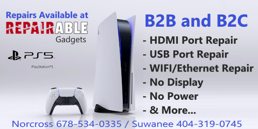 RAGSuwanee's tweet photo. Get your PS5 Repaired at Repairable Gadgets located in Suwanee GA. We repair all kind of issues as long as it is fixable damage.  Visit us for more information Prices $$  #Repairable #PS5Repairs #PS5HDMIPortRepair #BreakNFix #UbreakiFix #Gameconsole #Gameconsolerepair https://t.co/tqoGSmCEmA