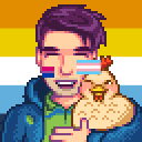 Shane (Stardew Valley) is aroace!
OP also headcanons them as transmasc and bisexual!

(Headcanons, implied bi)