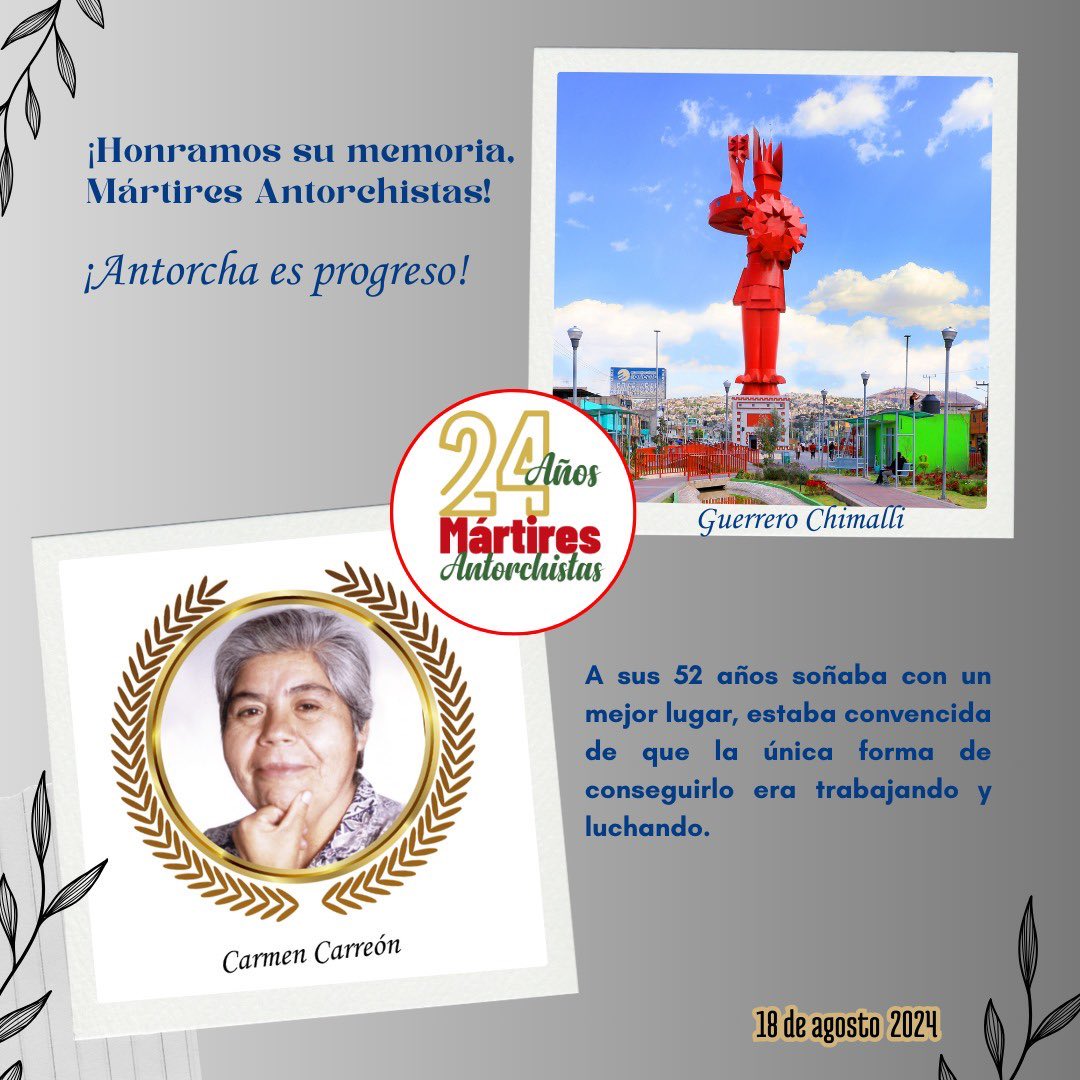 Hoy recordamos a los Mártires Antorchistas de Chimalhuacán, quienes hace 24 años dieron su vida luchando contra la opresión. Su legado sigue vivo en cada uno de nosotros. #SeguimosLuchando