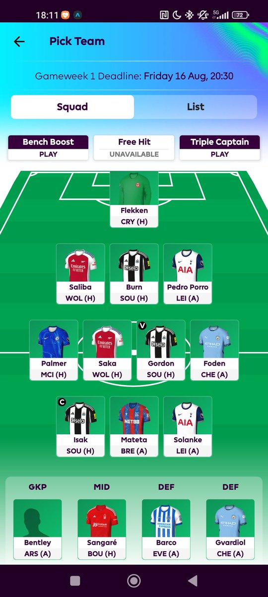 b0r1l's tweet photo. @wakeuptodream Do you have an opinion for this team? 
 Sa for gw2 and set and forget is the plan https://t.co/JYEqrP0EYf