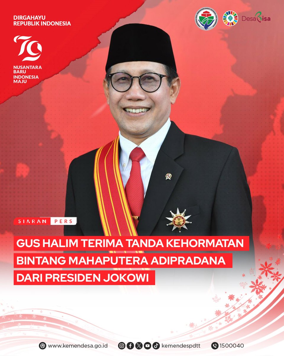 Subali97987143's tweet photo. Selamat  atas penganugerahan BINTANG MAHAPUTERA ADIPRADANA yang diberikan kepada  
Gus Menteri Desa @halimiskandarnu
#SelamatGusHalim
#PrestasiGusHalim
#ApresiasiindonesiauntukGusHalim
@jokowi 
@prabowo
@gibran_tweet
@Kemendespdtt
@malik_haramain
@imansyukri
@taufikmadjid71 https://t.co/DTUDqgw0iY