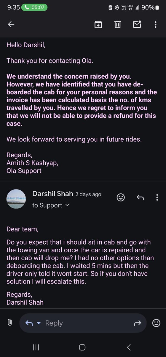 Darshil44714506's tweet photo. Genuis Ola Support Logic

Even if your cab breaks down, you should never deboard the cab!!

#ola #olasupport #BhavishAggarwal #customerservicefail #ConsumerProtection https://t.co/JpKVEGK3fx