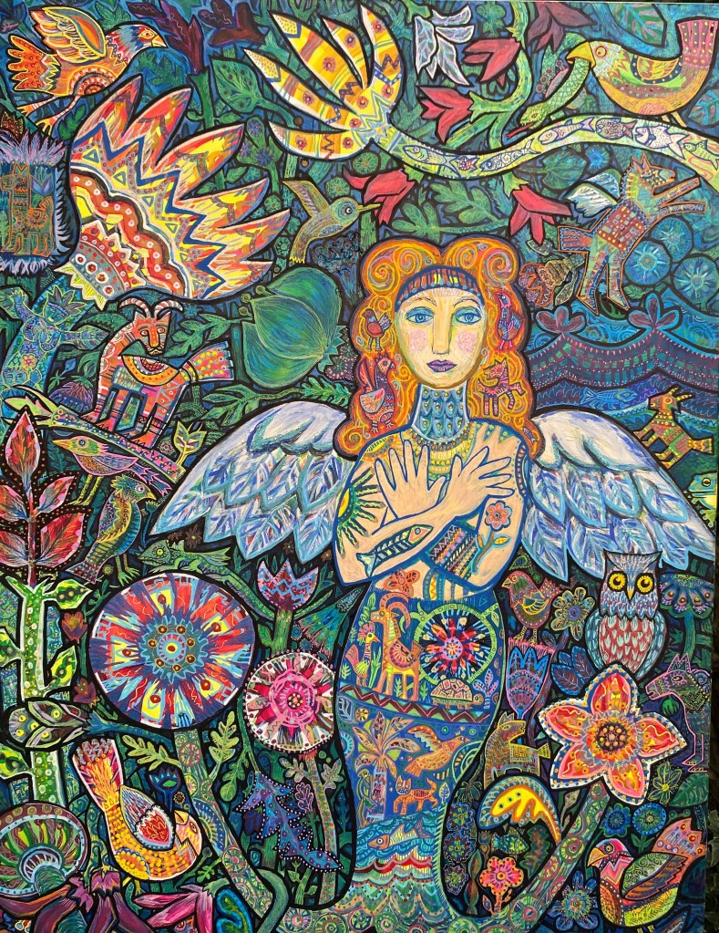 try to catch me
if you can

One of my personal favorites. I often fuse people &amp; #animals with #flowers or #fish, &amp; sometimes I combine two animals into one. This is #symbolic of the way I see the world, everything connected to everything.

READ MORE> instagram.com/p/C-tx3W1RgwX/…