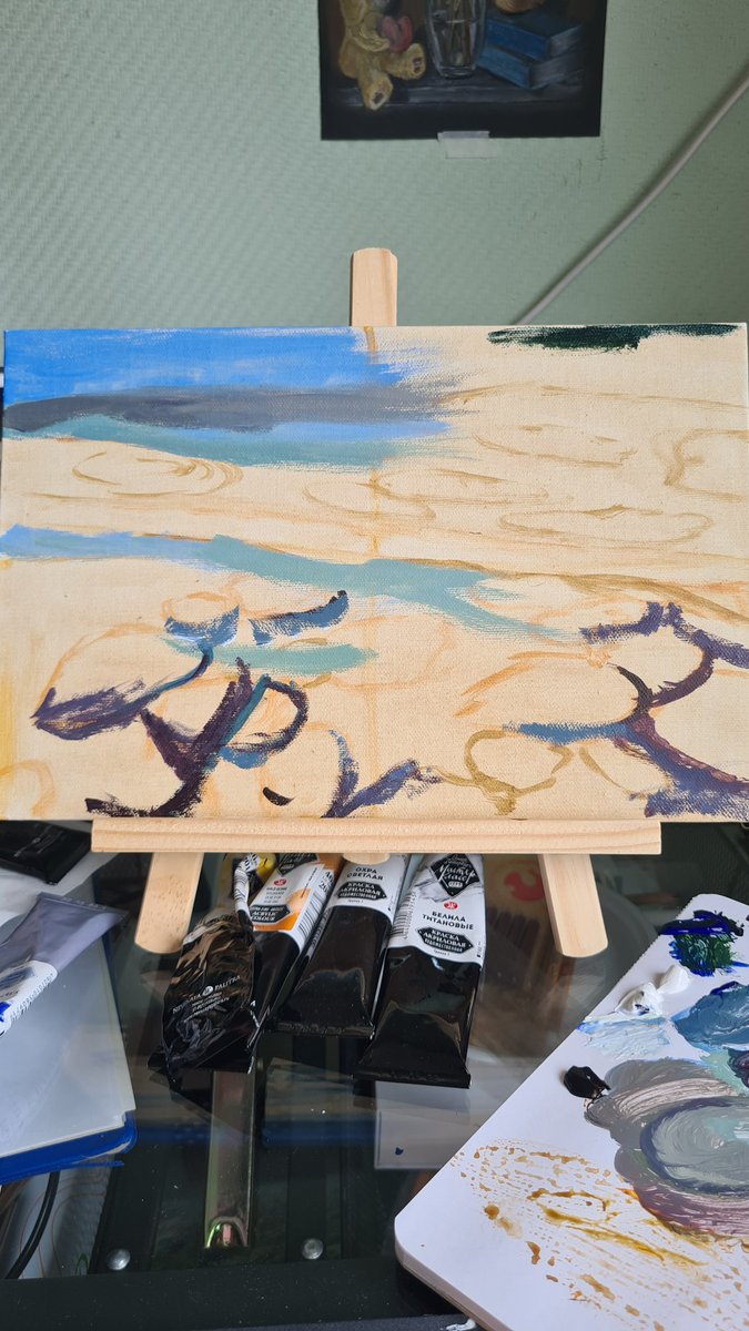 🖌the stages of work in an attempt to depict the surface and depth of water.  The work remained unfinished