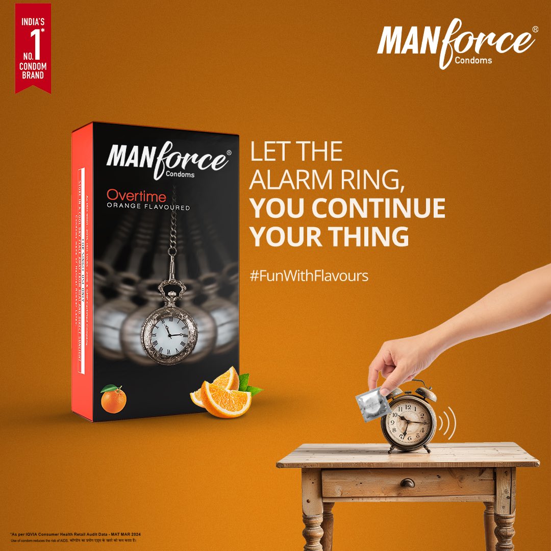 ManforceIndia's tweet photo. With Manforce Overtime Condom, the only thing that ends is the night 😉
#FunWithFlavours #Manforce #ManforceCondoms #FlavouredCondoms #ManforceOvertime #Orange #IndiasNo1CondomBrand https://t.co/W5pUDPDcc6