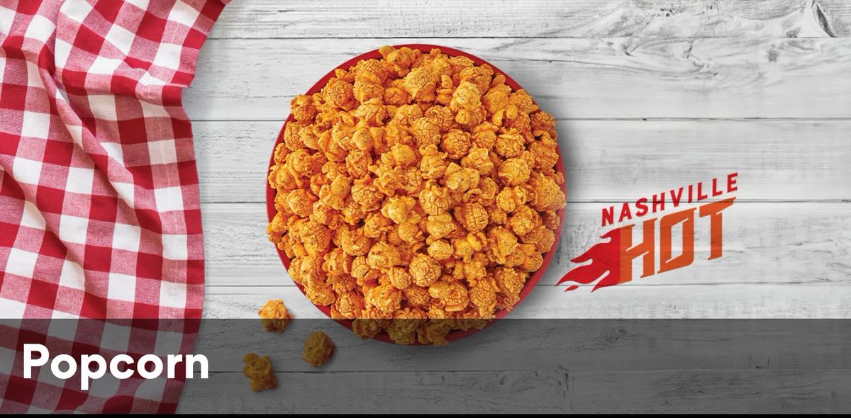 jasonweber's tweet photo. @AMCTheatres please make the Nashville Hot Popcorn a permanent flavor in the rotation. 🙏 https://t.co/odUBLn53Oq