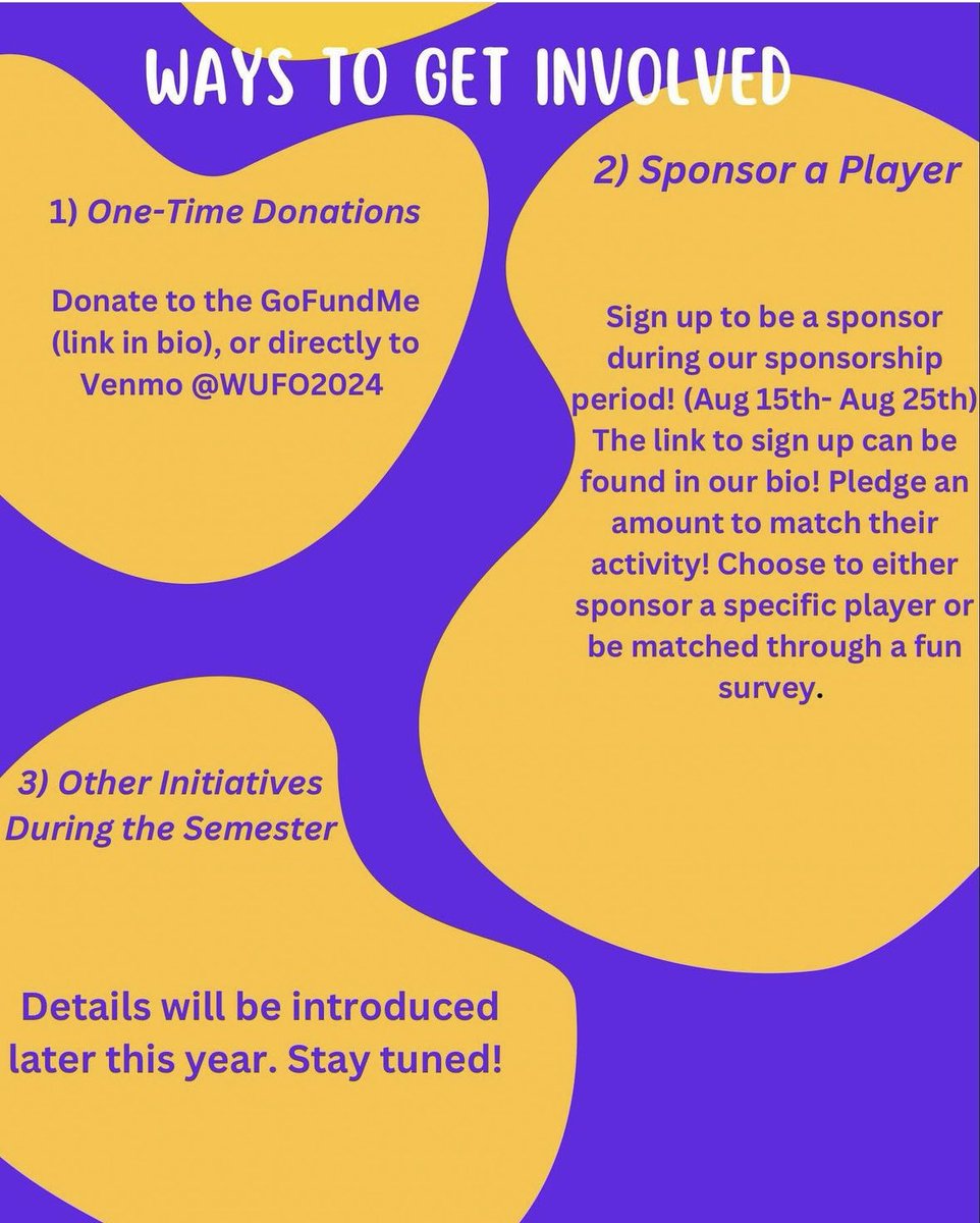 wufoultimate's tweet photo. Our annual fundraiser is here! This year, we’re aiming to raise $6,000 to donate to three incredible organizations. Take a look at our beautiful infographics to learn more and see how you can get involved! https://t.co/OPNs3fOssL