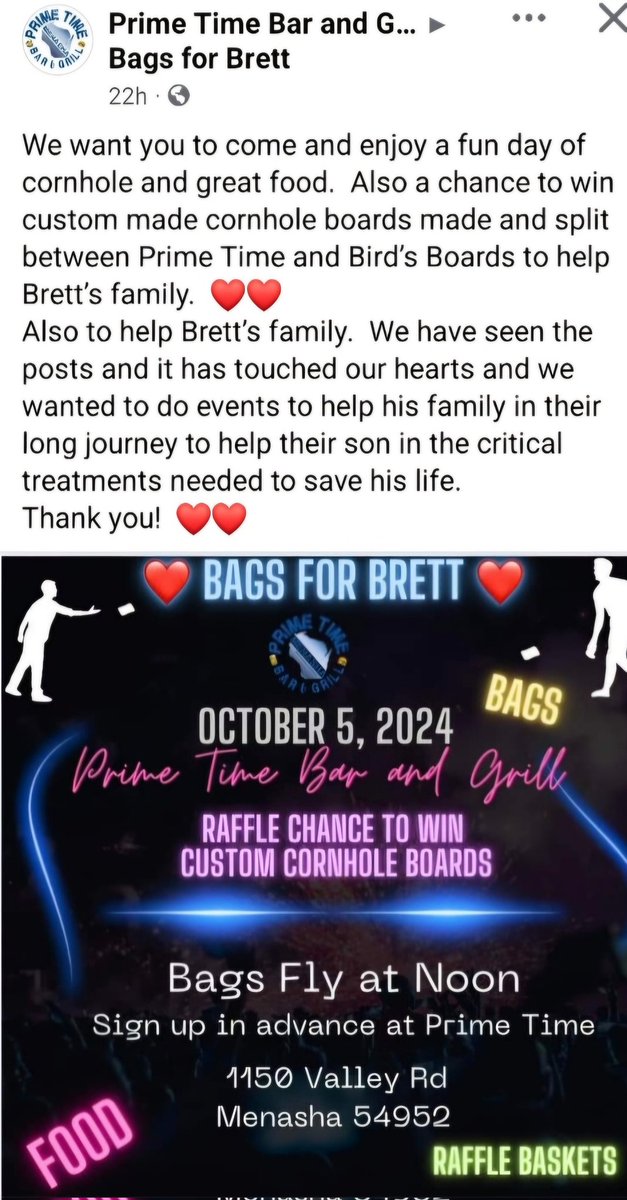 mstahl88's tweet photo. The outpouring of support has been amazing. Come on out for a good time and to support a great cause! #Brettstrong https://t.co/9Zx2dxc8Xc