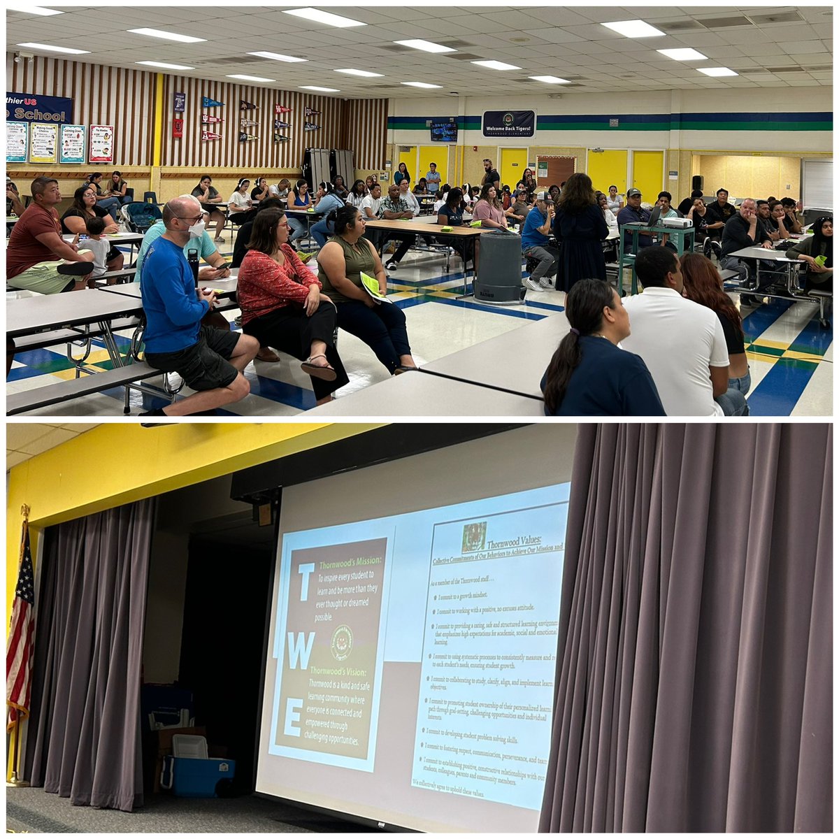 ThornwoodSBISD's tweet photo. #bestfirstday with our Tigers and grrrrreat turnout for our parent meeting this morning! Here🐾We🐾Grow🐾 @SBISD https://t.co/22EB5IQWR4