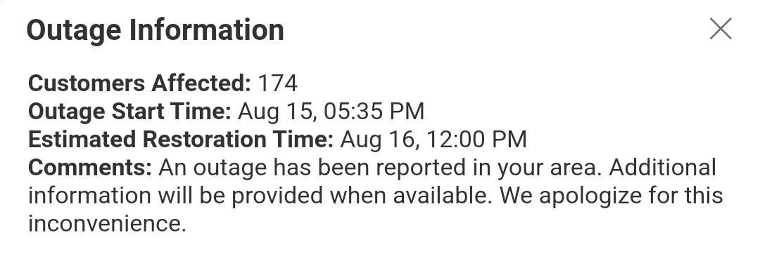 LSULaw2009's tweet photo. @EntergyLA this power restoration estimate better be a typo. https://t.co/HL67hXmoVE